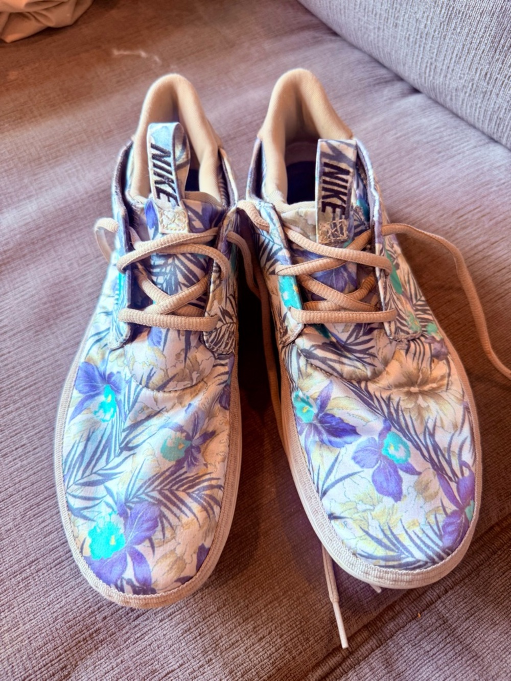 Nike Floral Canvas Sneakers in Purple, Teal & Cream
